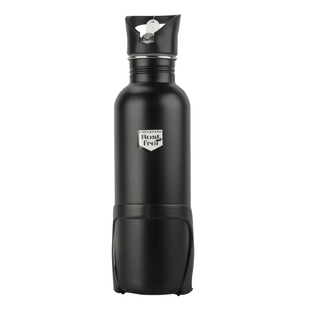 Trinkflasche 750 Ml Aus Edelstahl In Schwarz Mit Halterung 1 Trinkflasche 750 Ml Aus Edelstahl In Schwarz Mit Halterung