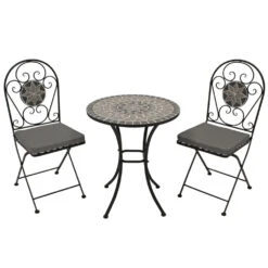 Bistroset 3-teilig - 2 Klappstühle Und Ein Runder Mosaik-Tisch