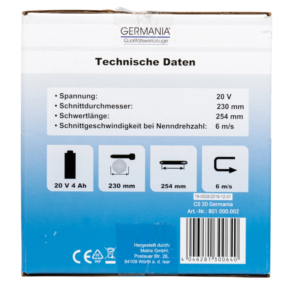GERMANIA Plattform Akku Kettensäge 20 V 8 GERMANIA Plattform Akku Kettensäge 20 V – Bild 8