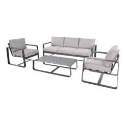 Lounge-Set Belezza 4-teilig, 5-Sitzer Mit Aluminiumgestell, Tisch Und Stühlen