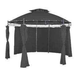 Pavillon Rund Ø350 Cm In Steingrau Aus Stahl Mit Dach Aus Polyester