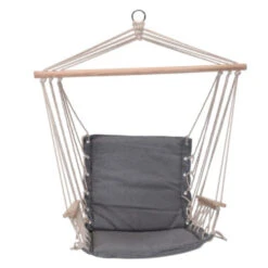 Hängesessel Aus Baumwolle In Grau Mit Armlehne Aus Holz