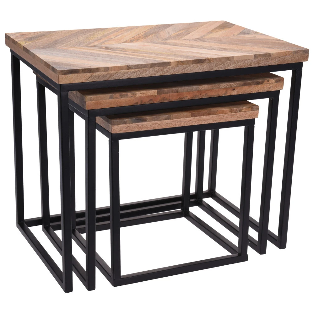 Beistelltisch-Set 3-teilig Rechteckig Mit Mangoholz-Tischplatte Und Rahmen 5 Beistelltisch-Set 3-teilig Rechteckig Mit Mangoholz-Tischplatte Und Rahmen – Bild 5