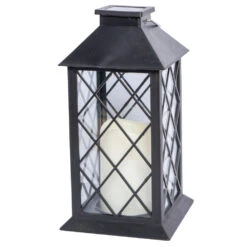 Solar Laterne Aus Schwarzem Kunststoff Mit LED Kerze