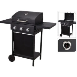 BBQ Gasgrill Mit 3 Brennern Schwarz
