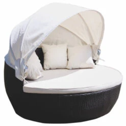 Sonneninsel Polyrattan Ø 170 Cm Mit Sonnendach In Schwarz