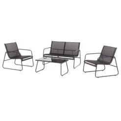 Lounge-Set 4-teilig, 4-Sitzer Mit Metallgestell, Tisch Und Stühlen