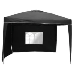 Faltpavillon Alu Mit 2 Seitenteilen Wasserdicht, Schwarz