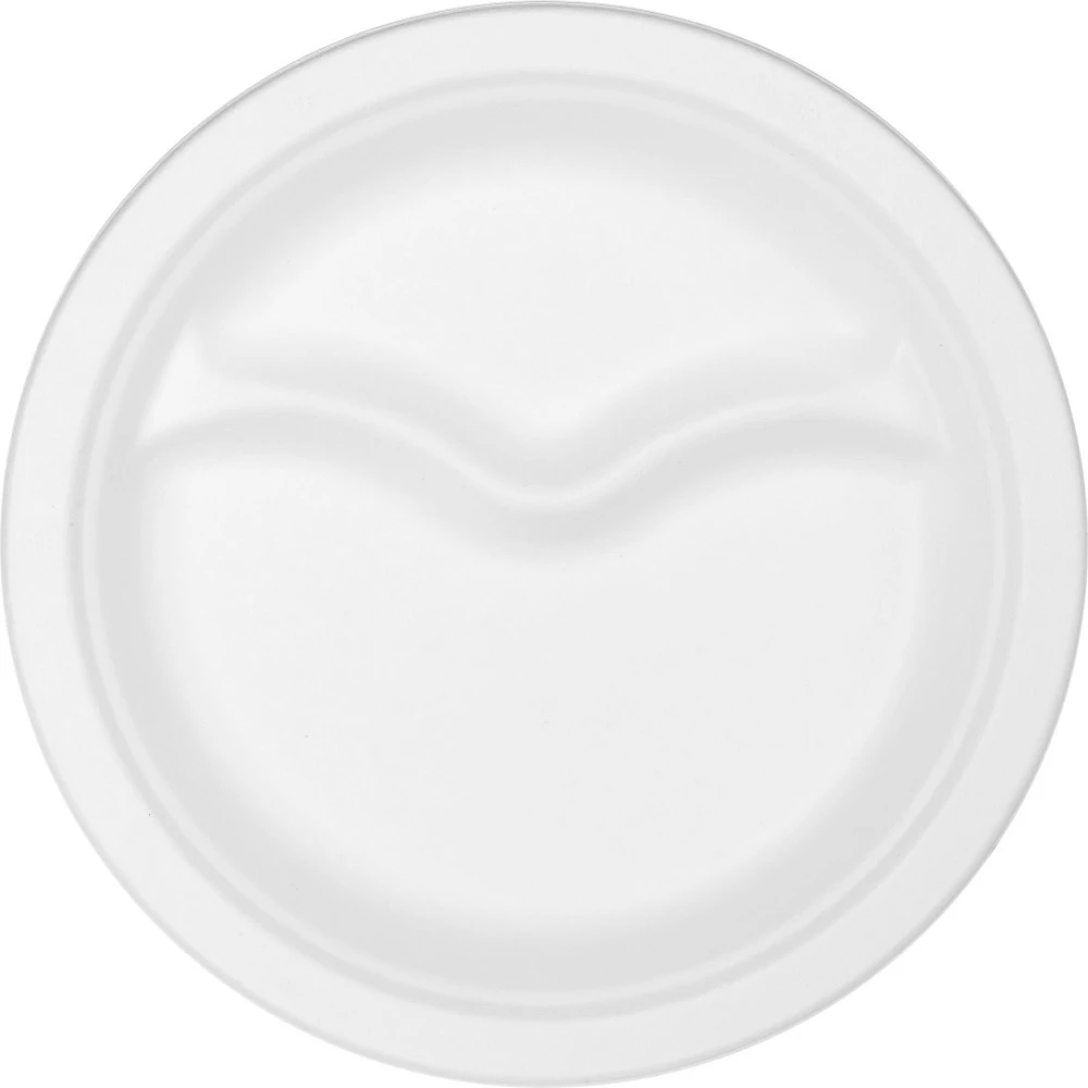 Menüteller 10 Stück 2-geteilt Ø 22 Cm Aus Weißem Zuckerrohr 1 Menüteller 10 Stück 2-geteilt Ø 22 Cm Aus Weißem Zuckerrohr