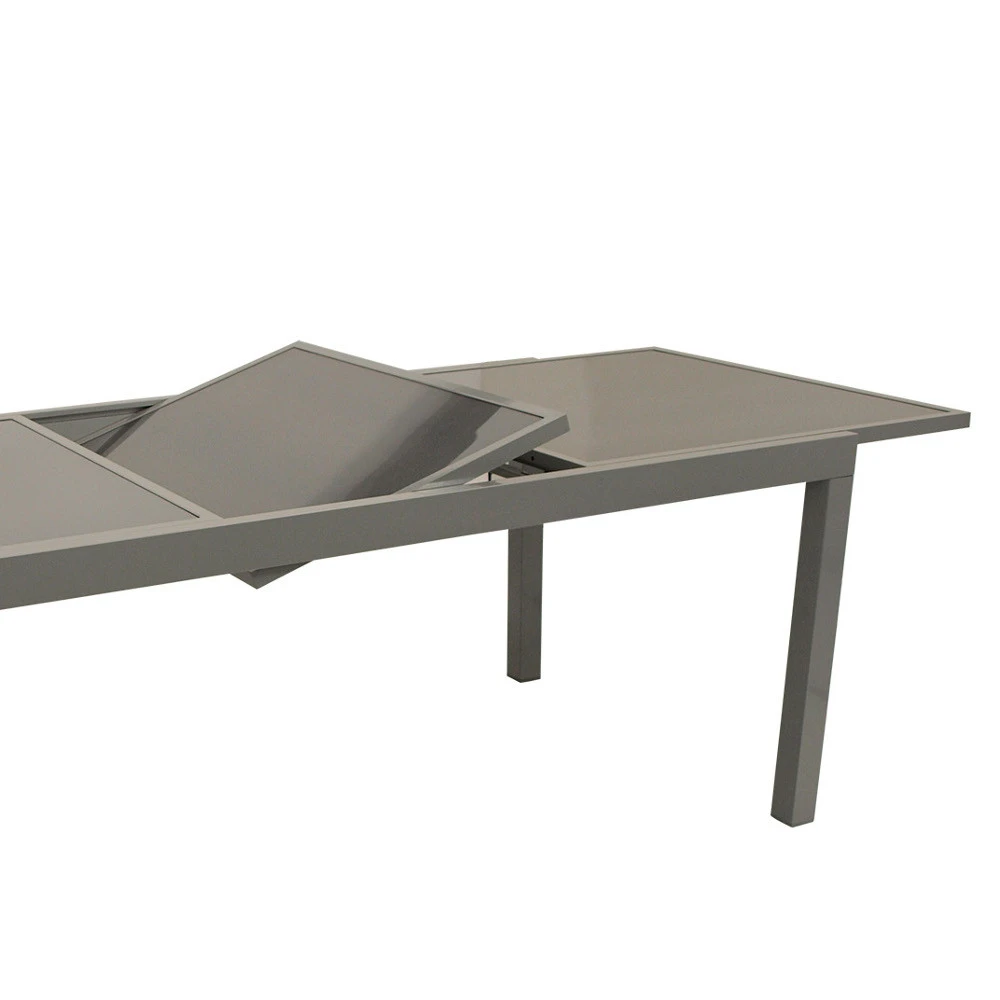 Gartentisch Ausziehbar, 180/2400 X 90 X 74 Cm, Aluminium, Glasplatte, Grau 2 Gartentisch Ausziehbar, 180/2400 X 90 X 74 Cm, Aluminium, Glasplatte, Grau – Bild 2