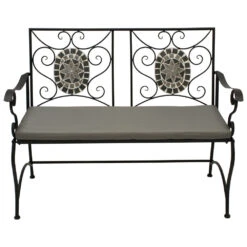 Gartenbank 2-Sitzer Mit Eisengestell Und Mosaik-Verzierung In Grau
