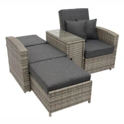 Funktions-Doppelliege Matera 164x183x93 Cm Polyrattan Grau Inkl. Auflagen