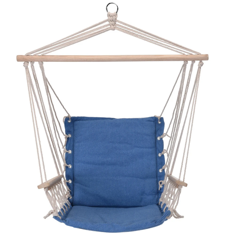 Hängesessel Aus Baumwolle In Blau Mit Armlehne Aus Holz 1 Hängesessel Aus Baumwolle In Blau Mit Armlehne Aus Holz