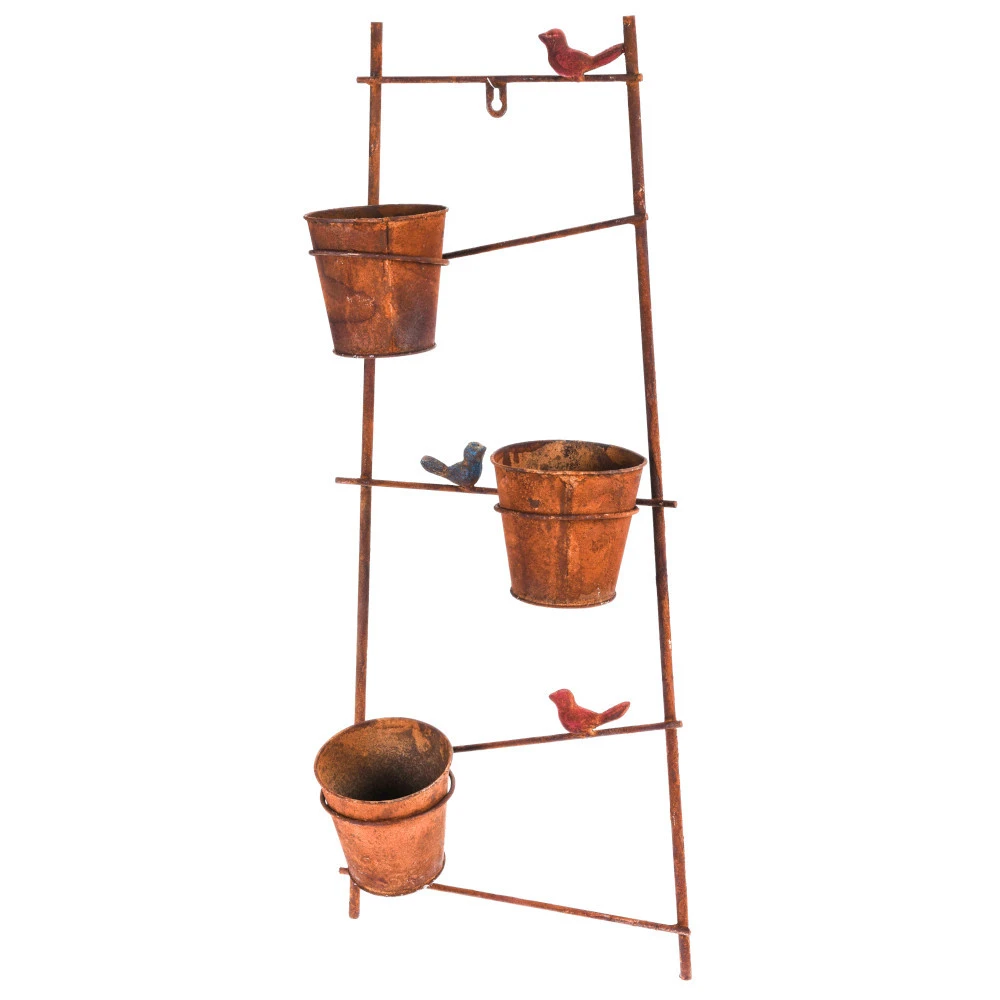 Wandregal Leiter 29,5x13x69 Cm Mit 3 Blumentöpfen In Rostoptik 1 Wandregal Leiter 29,5x13x69 Cm Mit 3 Blumentöpfen In Rostoptik